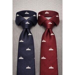 2 Naval War Collection Ties 1 Navy And 1  Maroon With Buildings